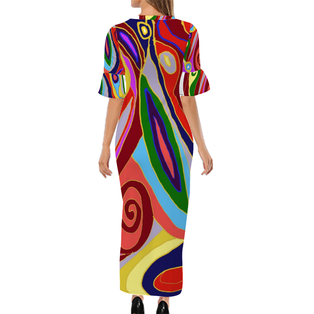 May Afternoon Custom Lotus Leaf Short Sleeve Long Dress Women's Summer Fashion Dress
