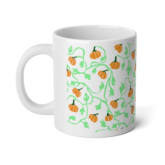 Pumpkin and Vines Pattern Jumbo Mug, Cozy Fall Drinkware, Seasonal Coffee Cup, Halloween Decor, Gift for Pumpkin Lovers