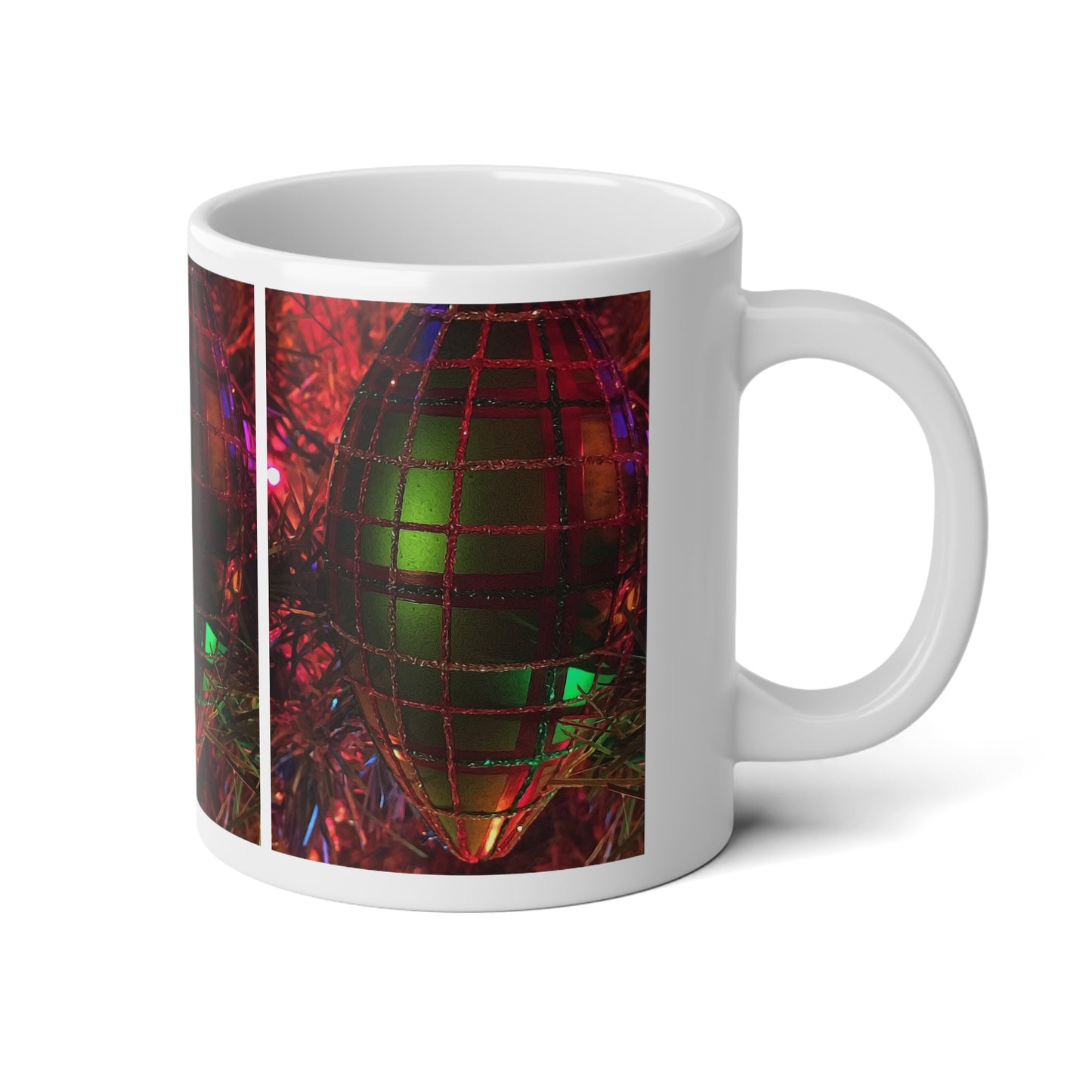 Plaid Christmas Ornament Jumbo Mug — 20oz Festive Green & Red Holiday Mug