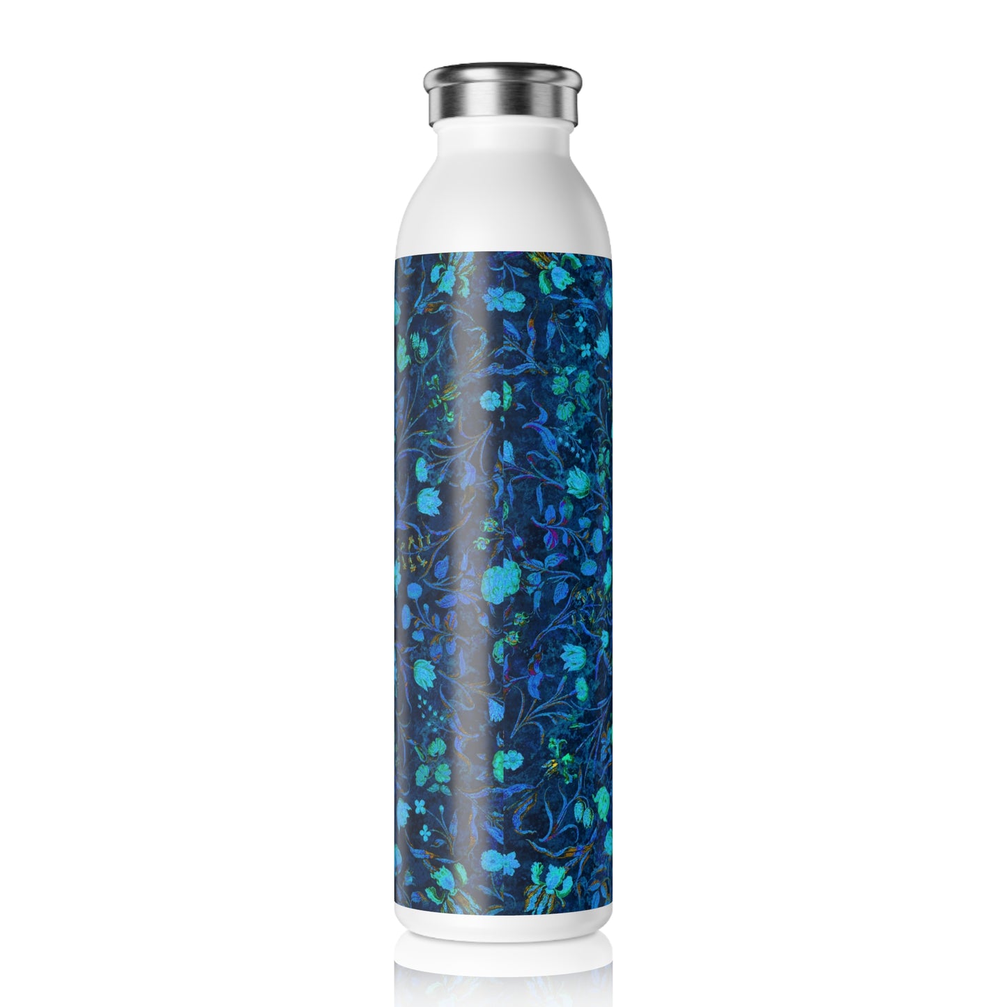 Light Blue Medieval Flowers Slim Water Bottle, Eco-Friendly Drinkware, Reusable Water Bottle, Gift for Nature Lovers, Hiking Gift, Motivational Bottle