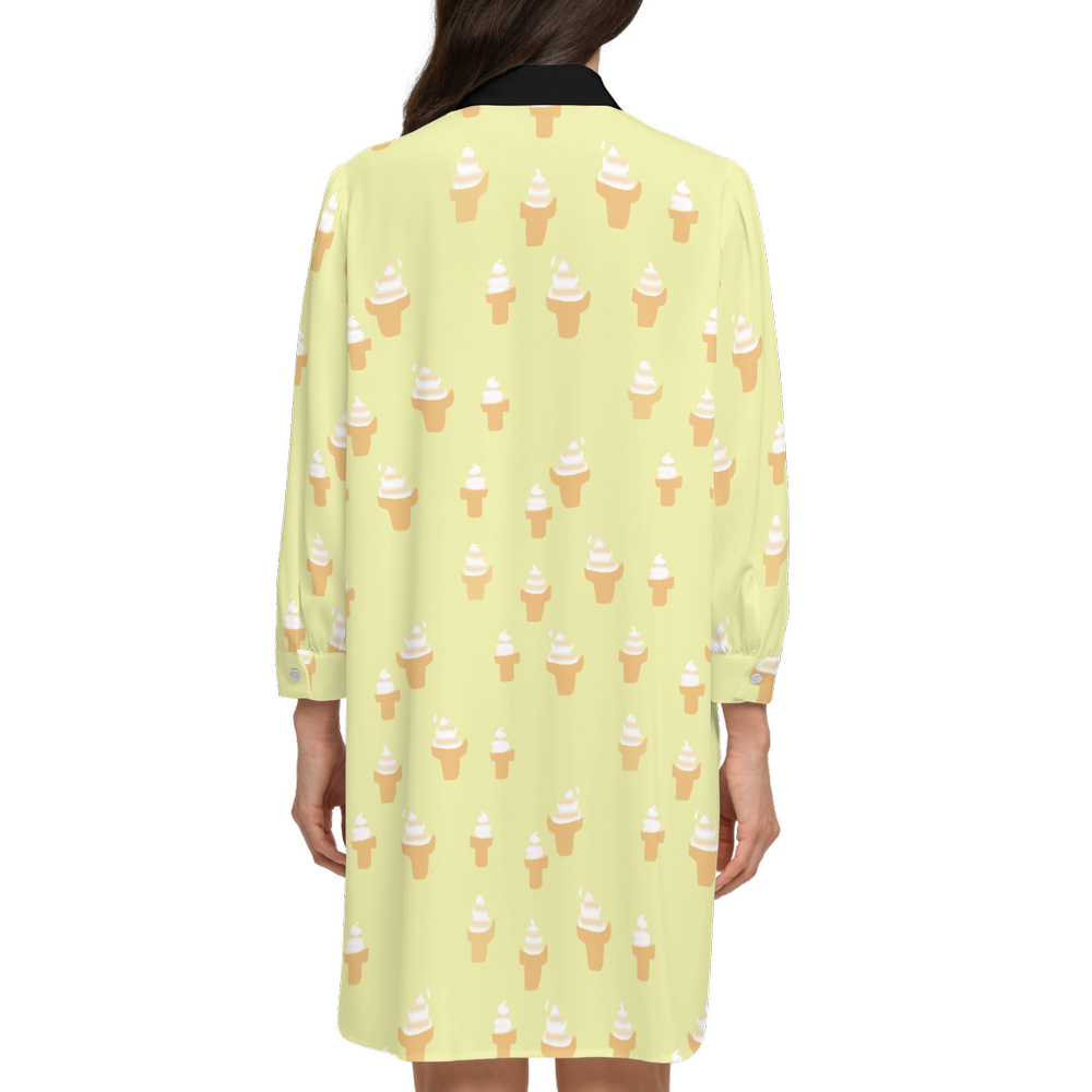 Ice Cream Cone Women's High-Low Long-Sleeve Hem Shirt Silky-like Elegance