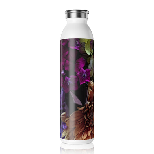 October Flowers 1 Slim Water Bottle, Eco-Friendly Drinkware, Reusable Bottle, Flower Pattern Hydro Flask, Sustainable Gift for Nature Lovers