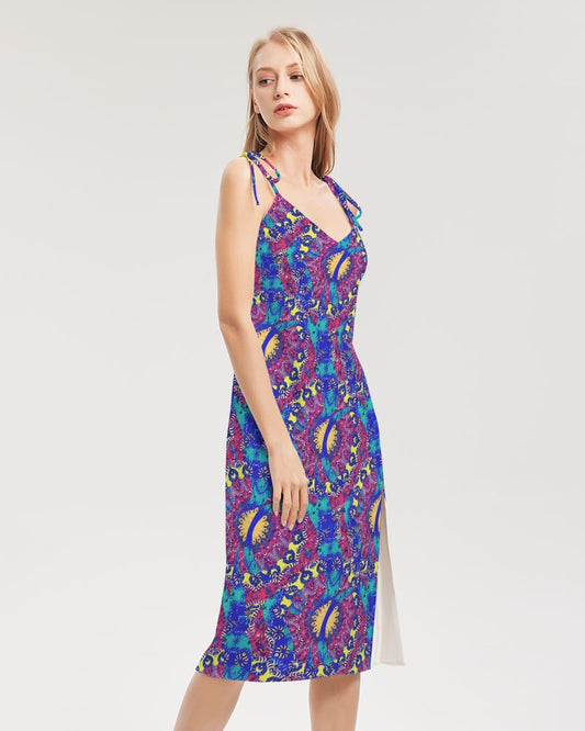 Caribbean Grafitti Women's All-Over Print Tie Strap Split Dress