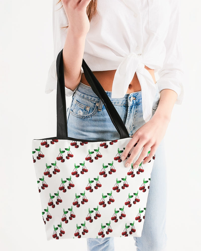 Cherries Pattern Canvas Zip Tote