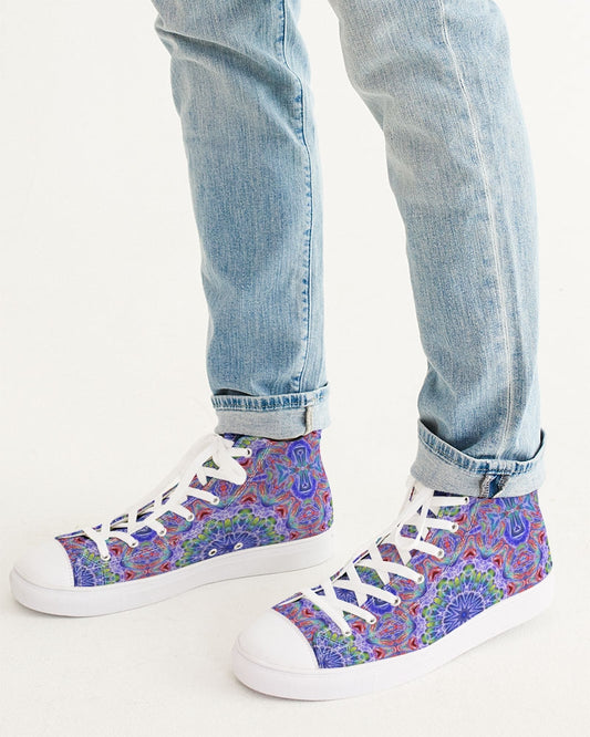 Blue Red Kaleidoscope Men's Hightop Canvas Shoe