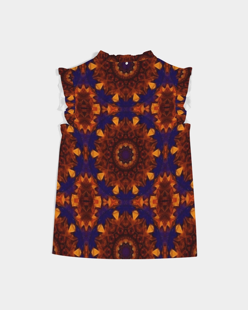 Blue Orange Red Kaleidoscope Women's All-Over Print Ruffle Sleeve Top