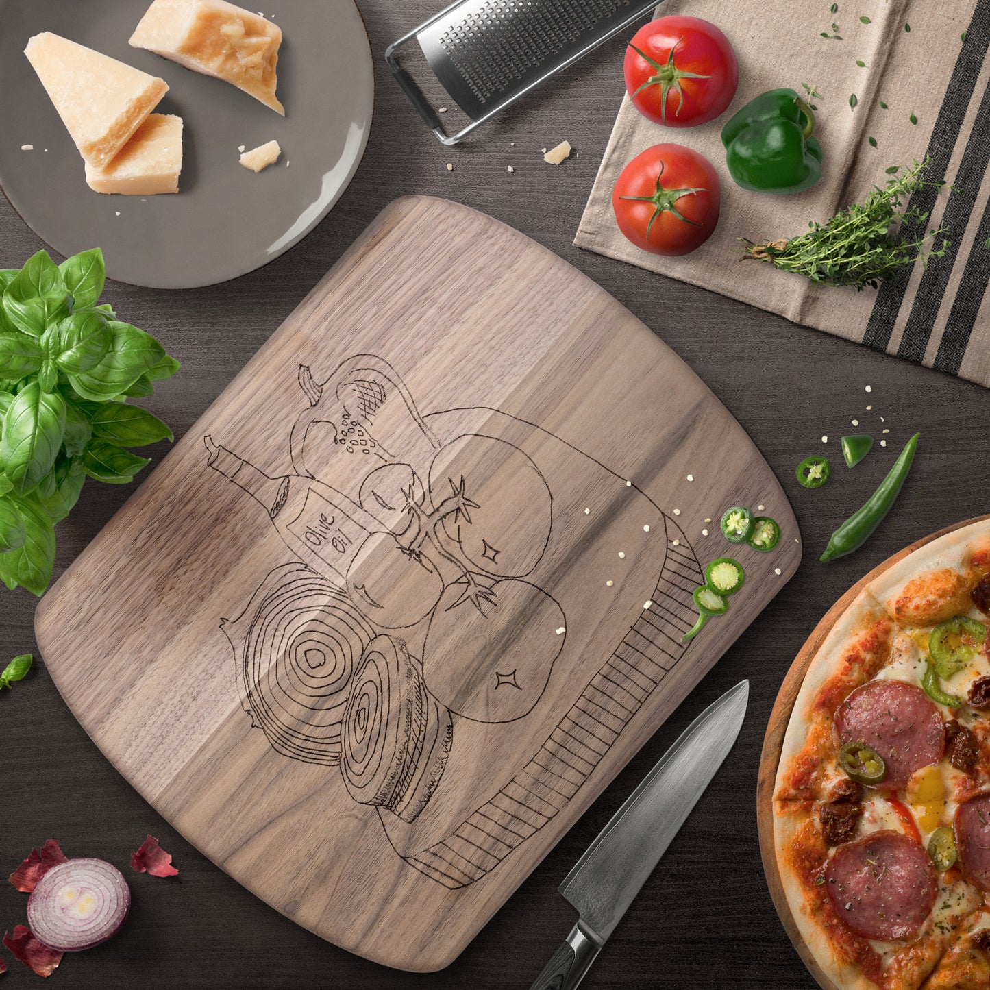 Olive Oil and Veg Tray Oval Hardwood Cutting Board