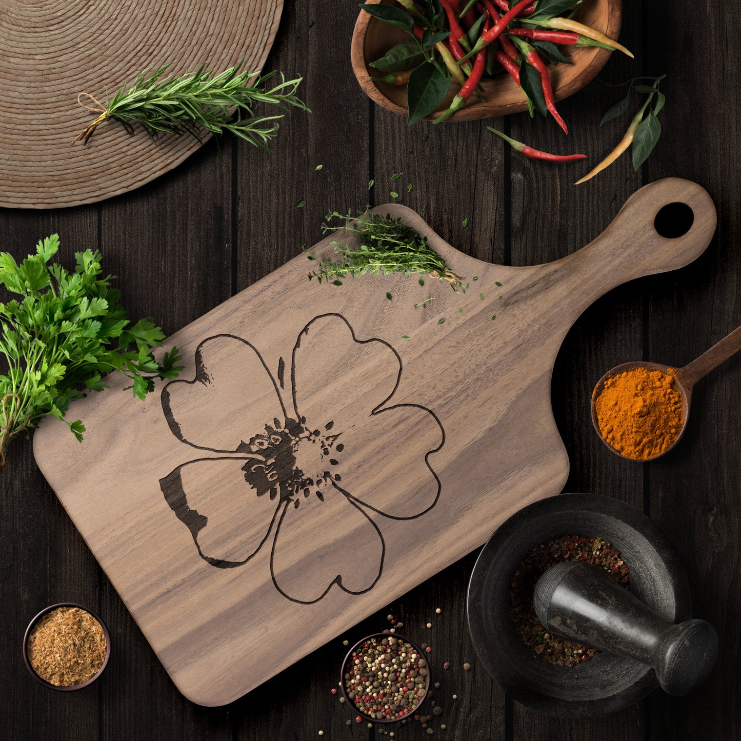Wildflower Paddle Hardwood Cutting Board