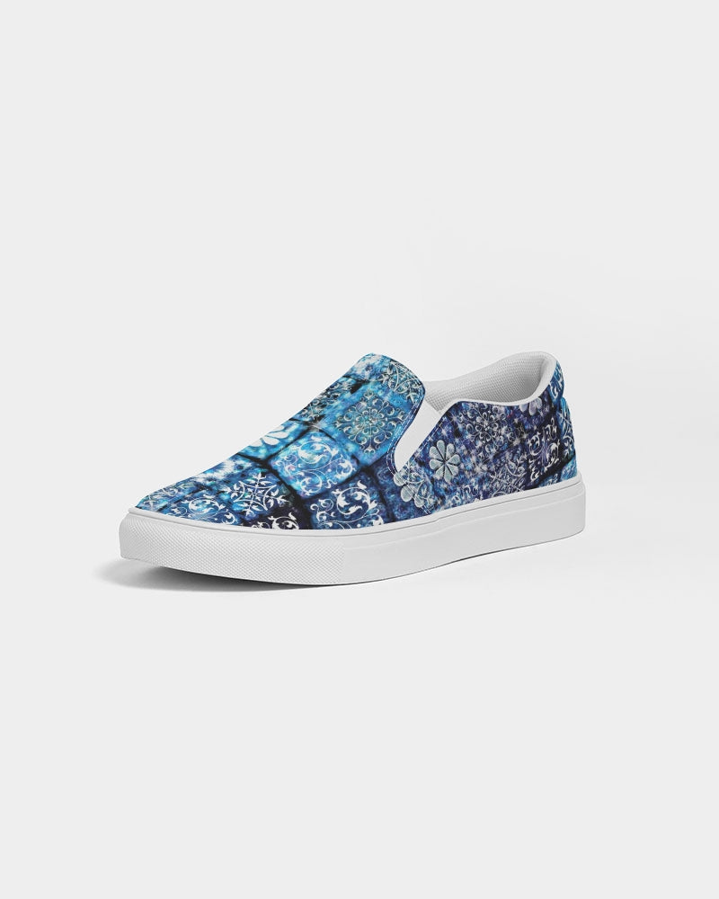 Blue Ice Crystals Motif Women's Slip-On Canvas Shoe