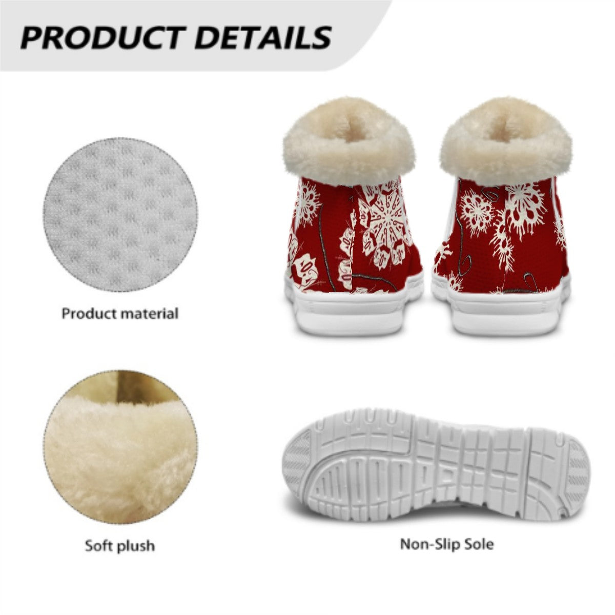 Snow Boots Snowflakes On Red