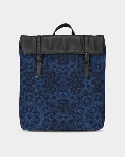 Blue Faux Velvet Kaleidoscope Casual Flap Backpack