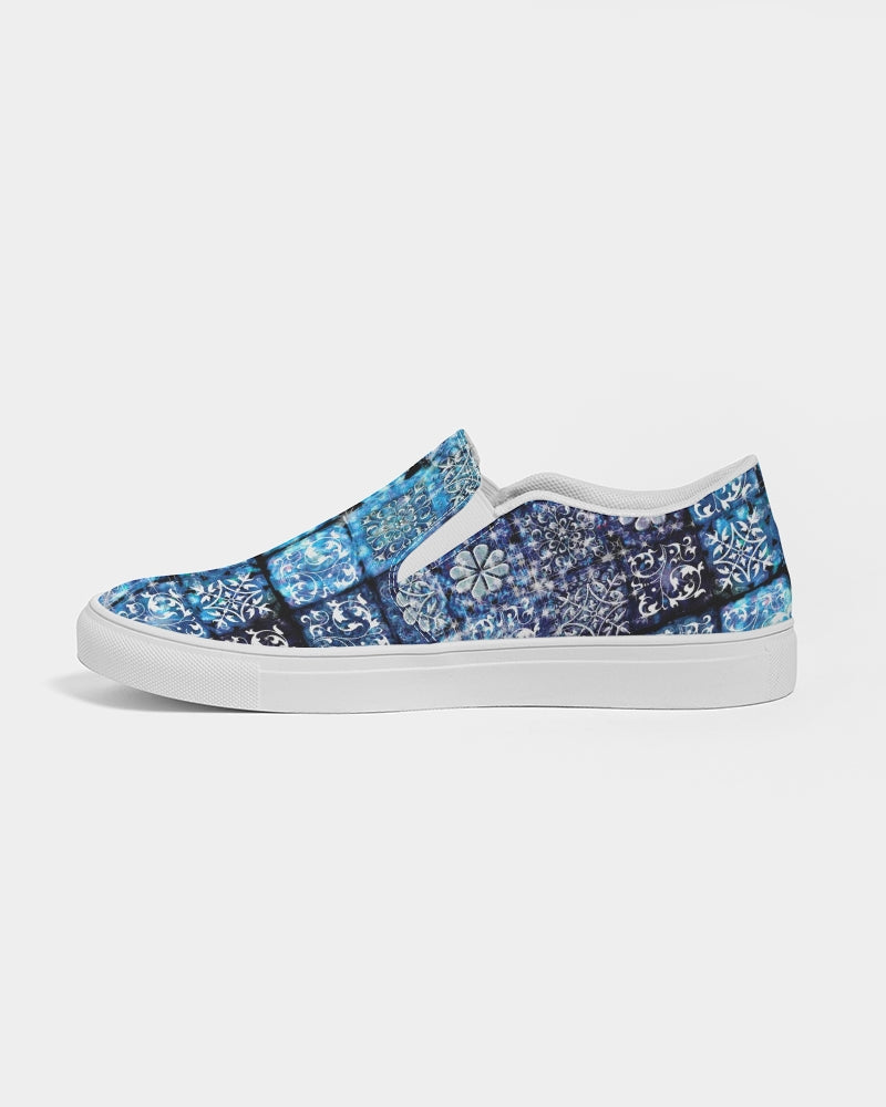 Blue Ice Crystals Motif Women's Slip-On Canvas Shoe