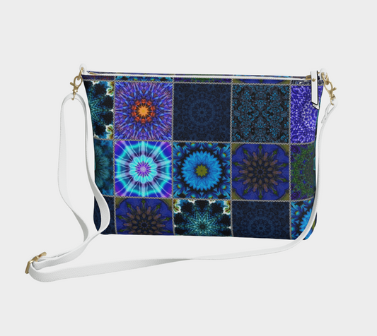 Blue Crazy Quilt Vegan Crossbody Purse