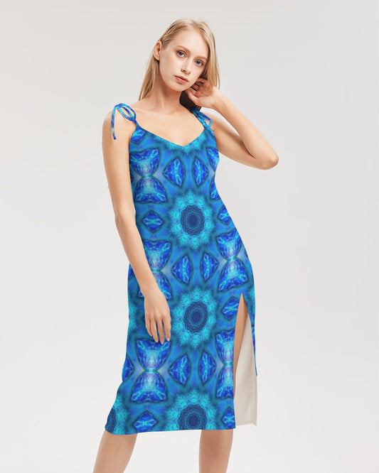 Blue Ocean Kaleidoscope Women's All-Over Print Tie Strap Split Dress