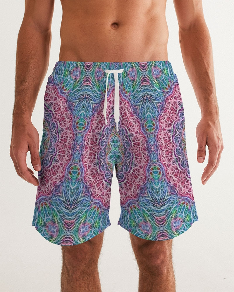 Blue Red Snowflake Kaleidoscope Men's All-Over Print Swim Trunk