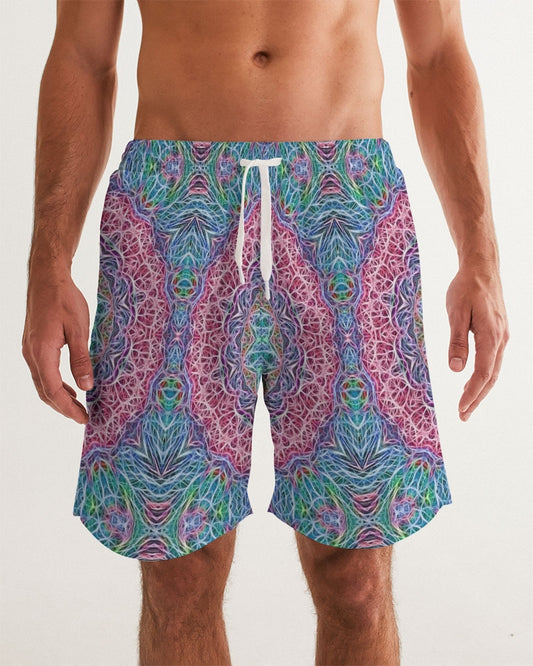 Blue Red Snowflake Kaleidoscope Men's All-Over Print Swim Trunk