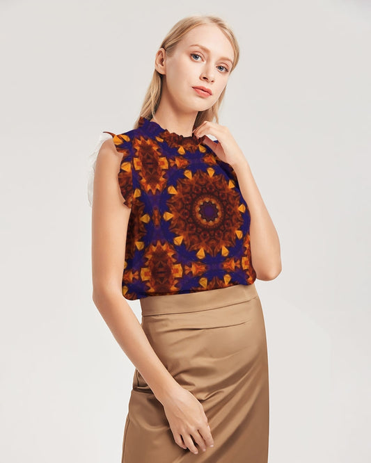 Blue Orange Red Kaleidoscope Women's All-Over Print Ruffle Sleeve Top