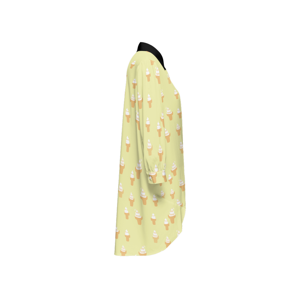 Ice Cream Cone Women's High-Low Long-Sleeve Hem Shirt Silky-like Elegance