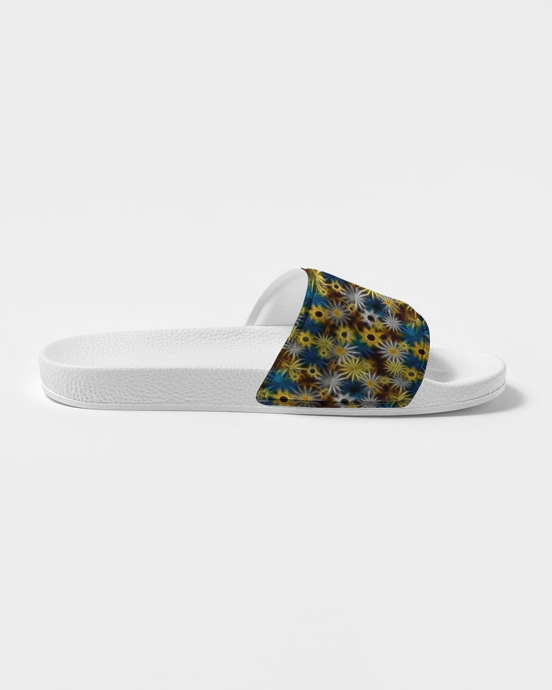 Blue and Yellow Glowing Daisies Women's Slide Sandal