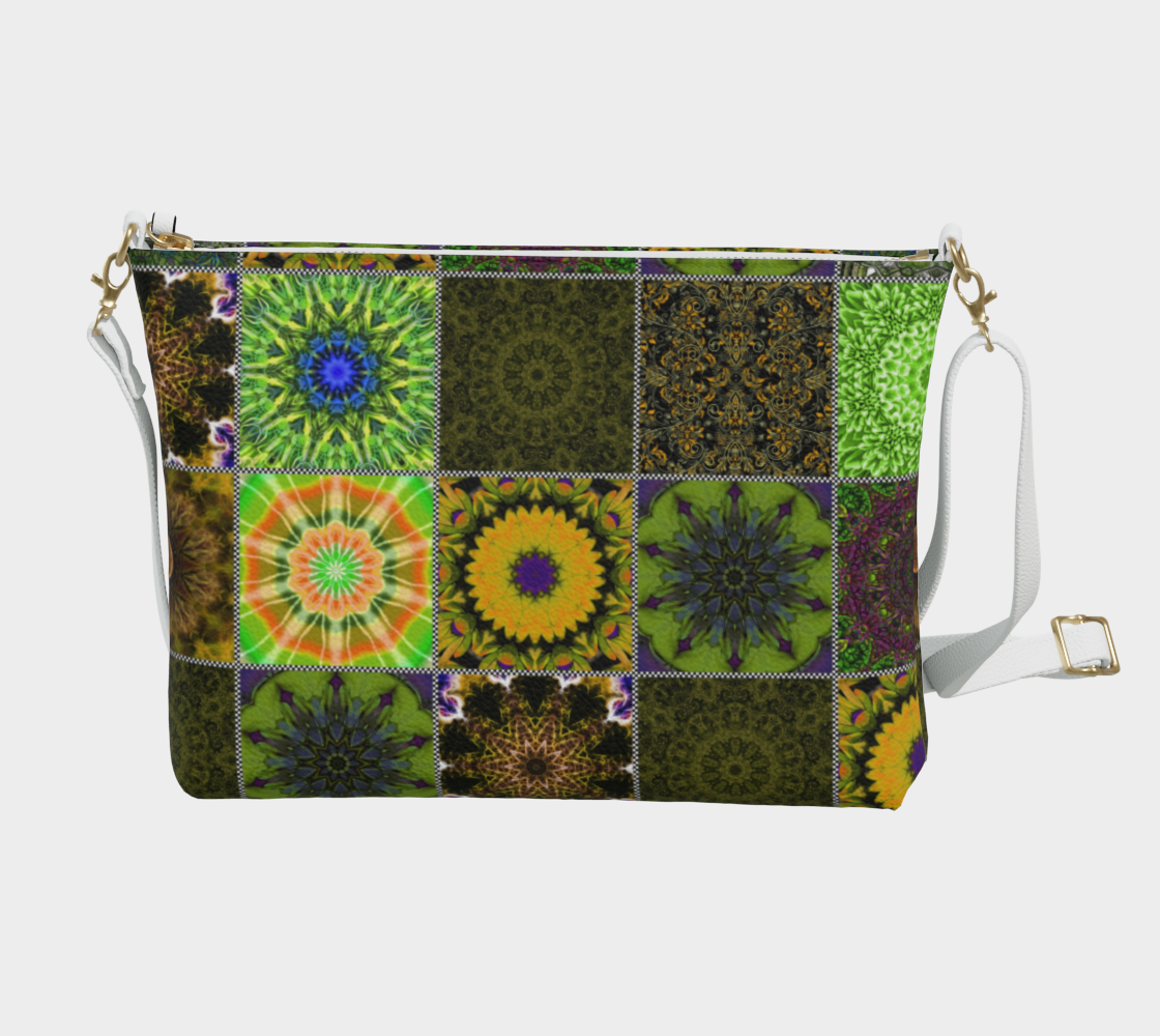 Green Crazy Quilt Vegan Crossbody Purse