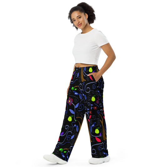 Birds and Scrolls All-over print unisex wide-leg pants