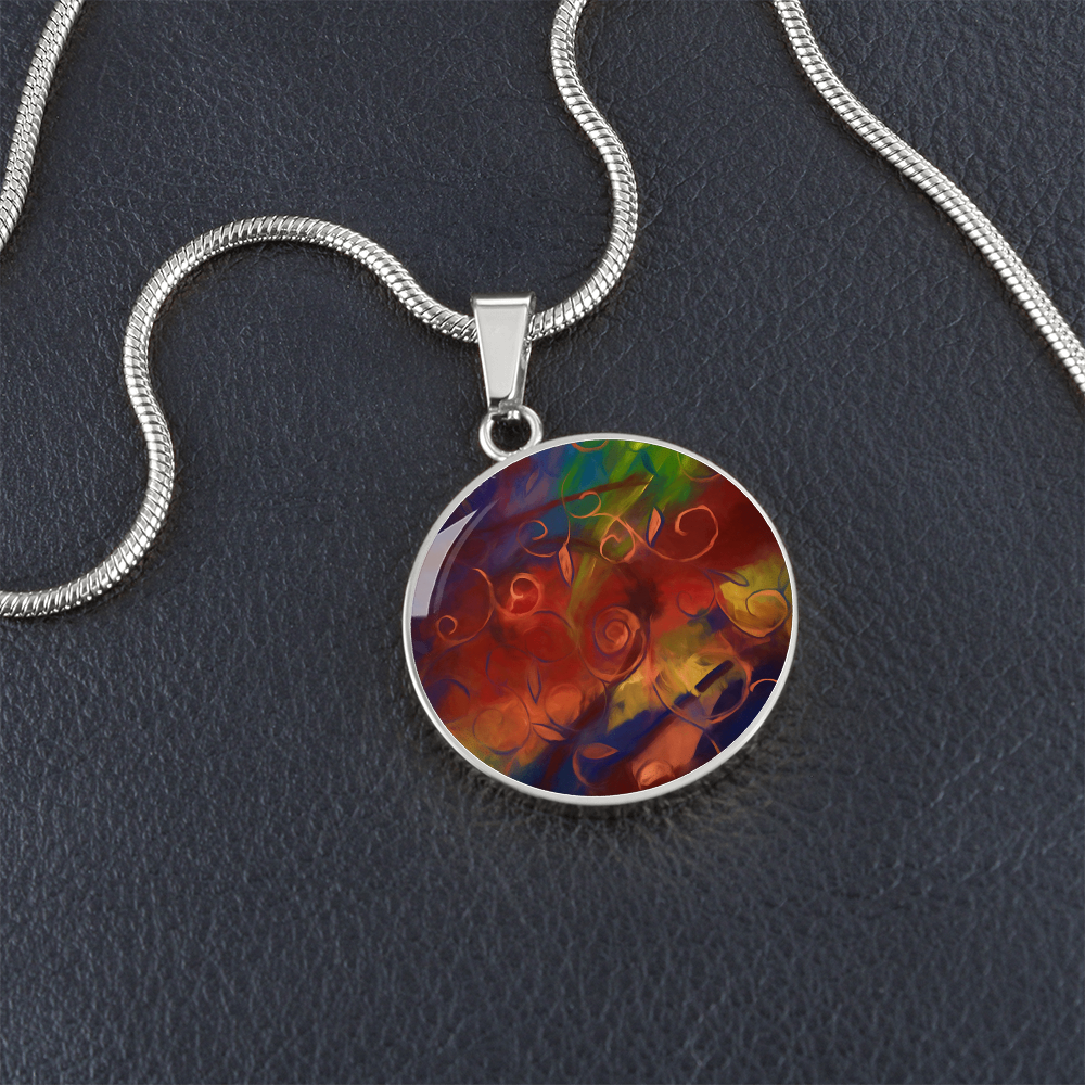 Abstract Fall Swirls Circle Necklace