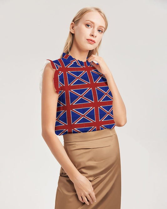 British Flag Pattern Women's All-Over Print Ruffle Sleeve Top