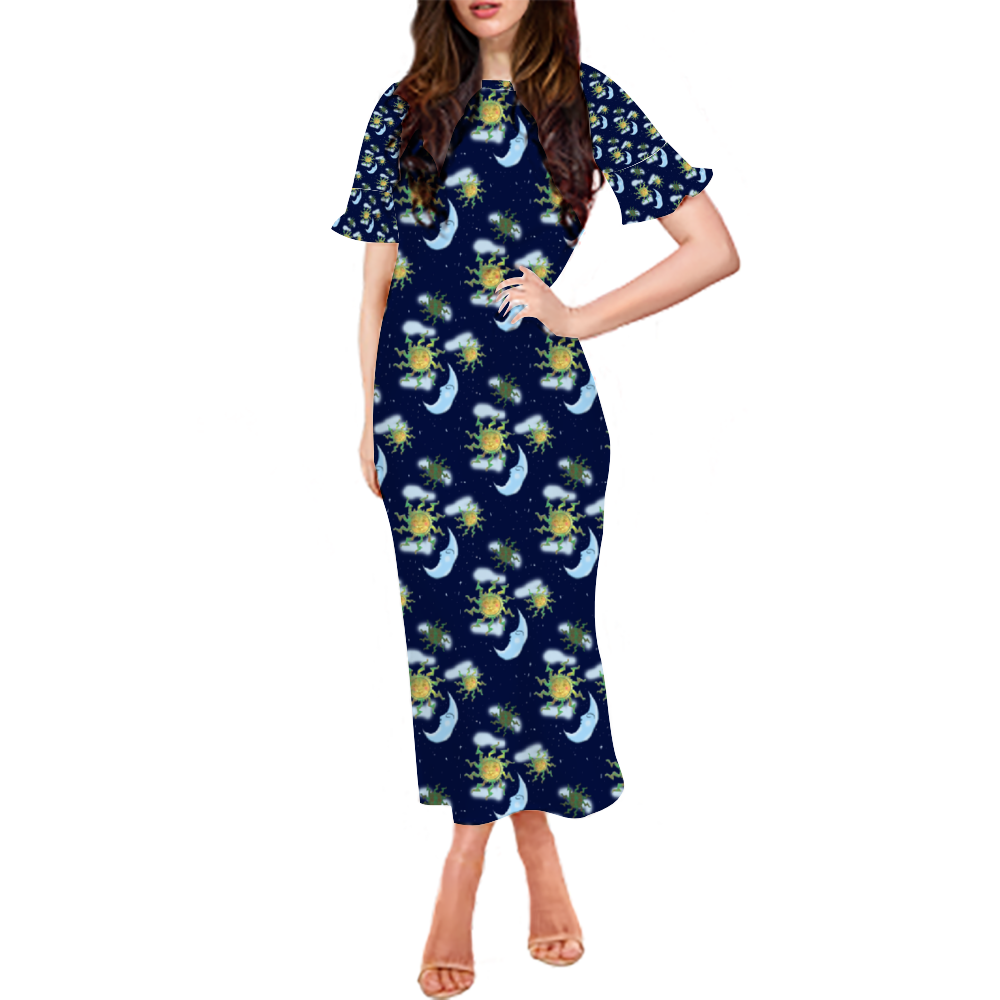 Antique Sun Custom Lotus Leaf Short Sleeve Long Dress Women's Summer Fashion Dress