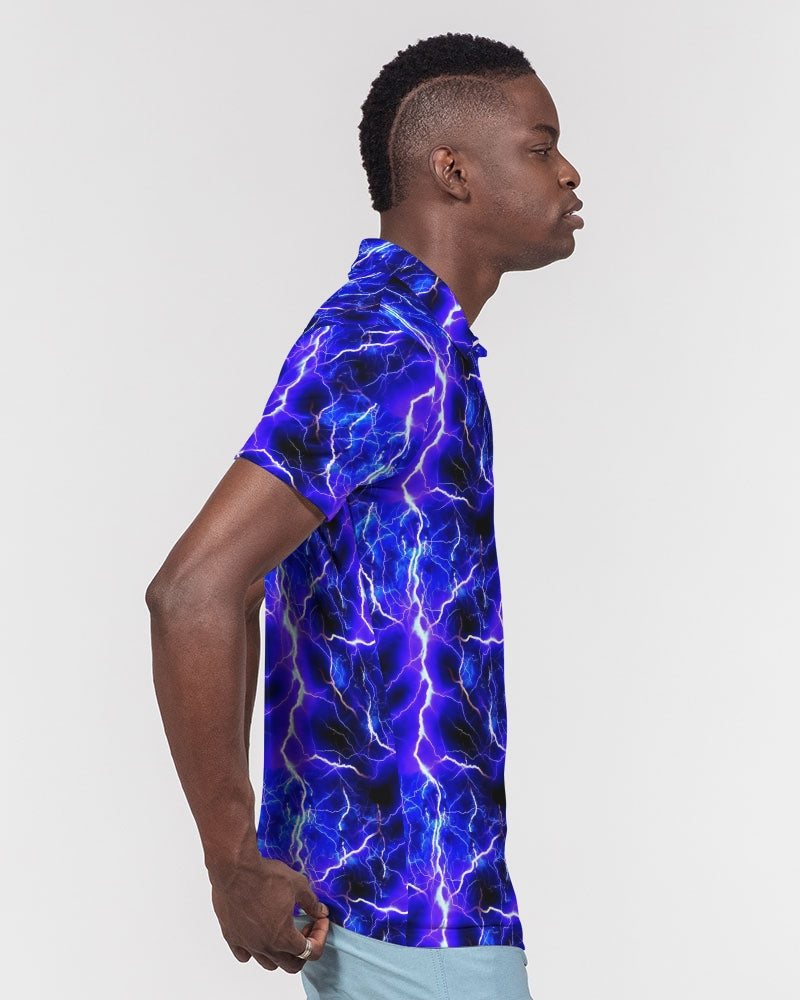 Blue Lightning Men's All-Over Print Slim Fit Short Sleeve Polo