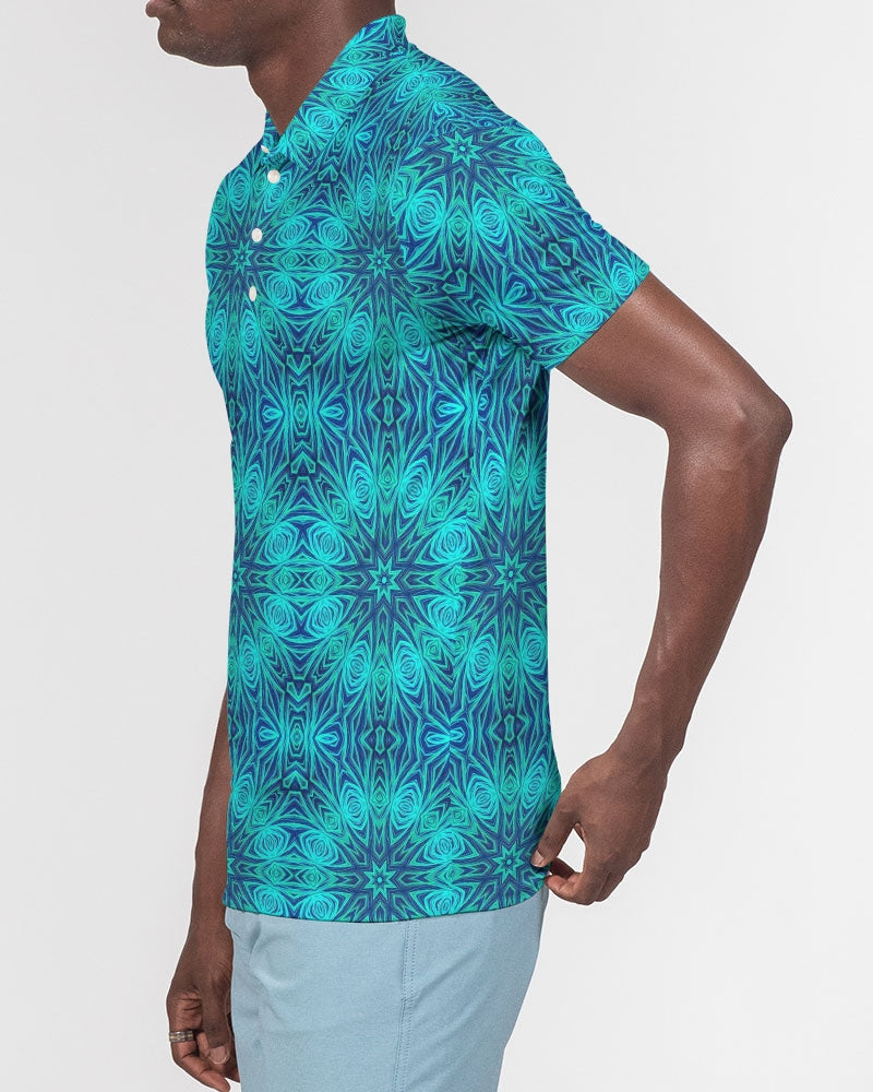 Blue Ice Kaleidoscope Men's All-Over Print Slim Fit Short Sleeve Polo