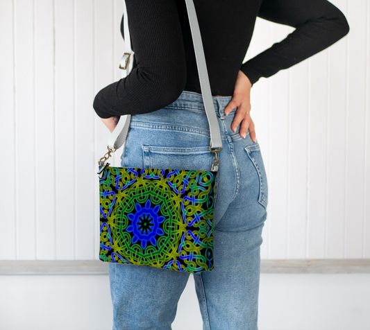 Blue Green Celtic Kaleidoscope Vegan Crossbody Purse