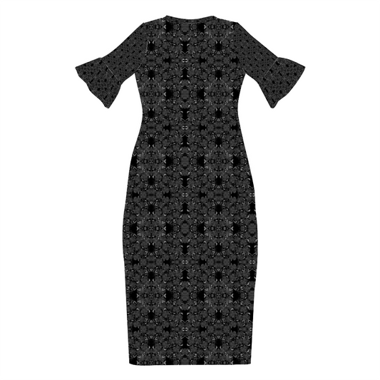 Black Roses Pattern Custom Lotus Leaf Short Sleeve Long Dress Women's Summer Fashion Dress