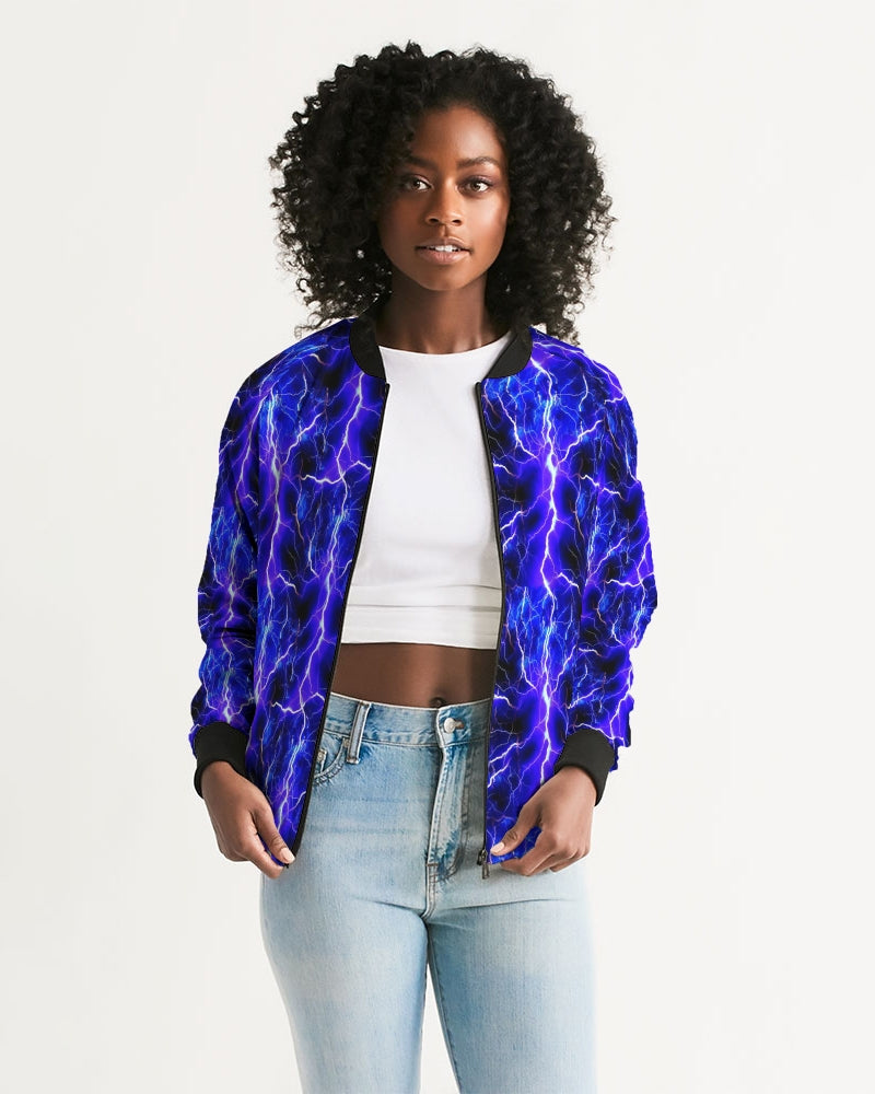 Blue Lightning Women's All-Over Print Bomber Jacket