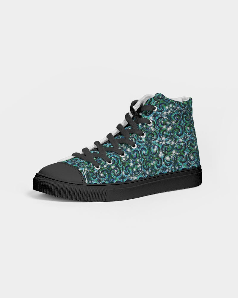 Blue Ice Sparkle Swirl Women's Hightop Canvas Shoe - Black