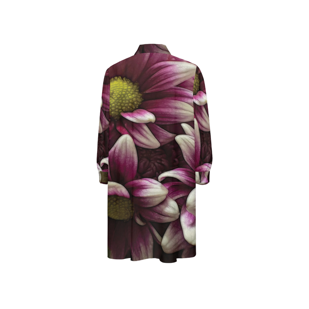 October Flowers 7 Women's High-Low Long-Sleeve Hem Shirt Silky-like Elegance