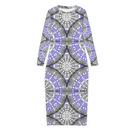 blue and White Vines Pattern Custom Women's Long Sleeve Dress Summer All Over Print Stylish Long Dress