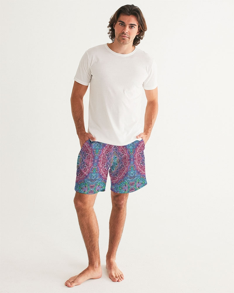 Blue Red Snowflake Kaleidoscope Men's All-Over Print Swim Trunk