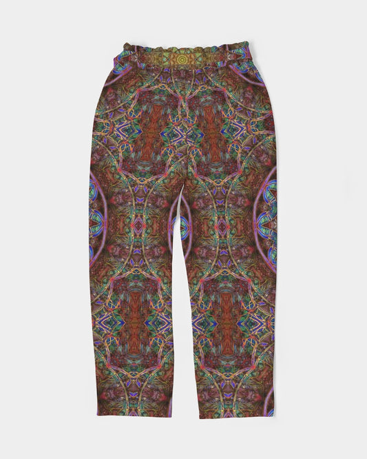 Blue Pink Windy Kaleidoscope Women's All-Over Print Belted Tapered Pants