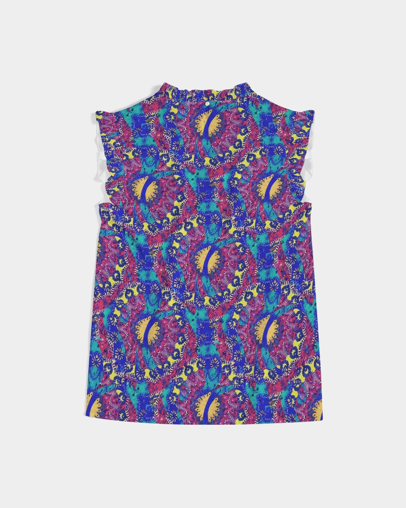 Caribbean Grafitti Women's All-Over Print Ruffle Sleeve Top