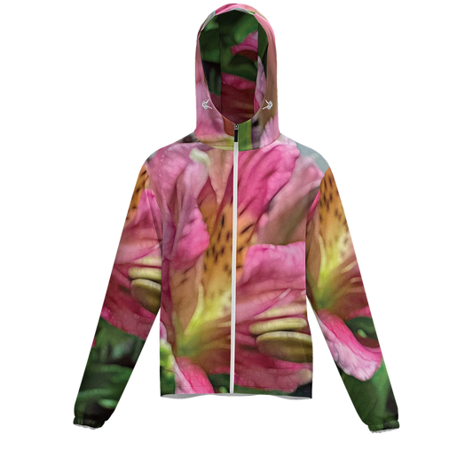 October Flowers 3 Unisex Full-Zip Hooded Windbreaker Jacket - Water Resistant