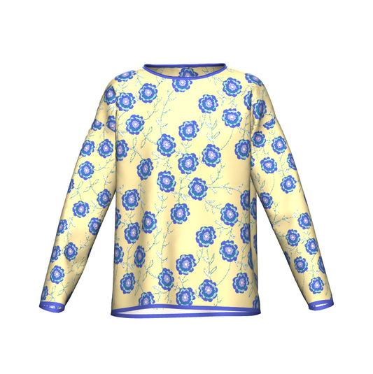 Blue Flowers On Yellow Sweater