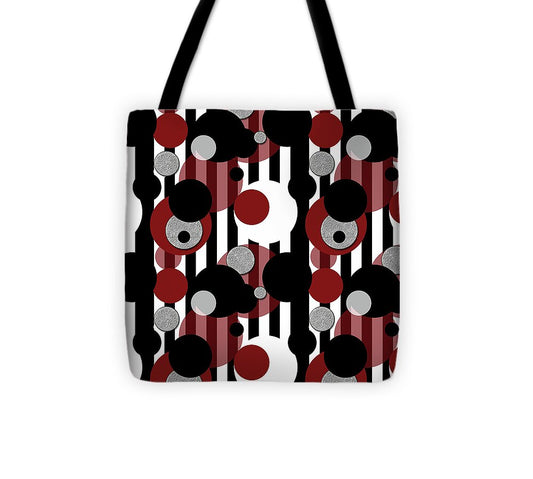 Black and White Stripes Red Dots - Tote Bag
