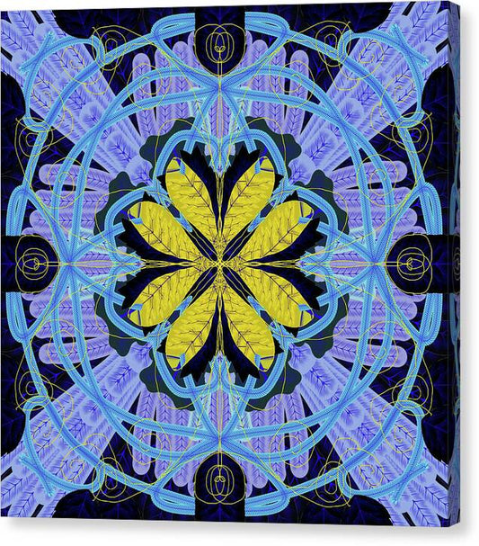 Blue and Yellow Leaf Mandala - Canvas Print