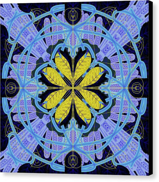 Blue and Yellow Leaf Mandala - Canvas Print