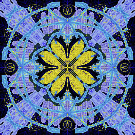 Blue and Yellow Leaf Mandala - Art Print