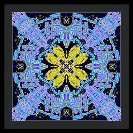 Blue and Yellow Leaf Mandala - Framed Print