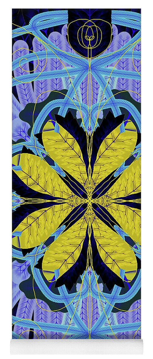 Blue and Yellow Leaf Mandala - Yoga Mat