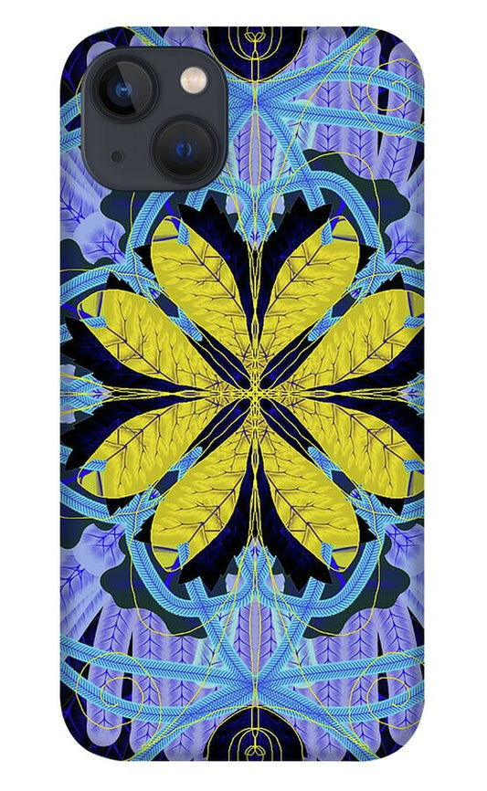 Blue and Yellow Leaf Mandala - Phone Case