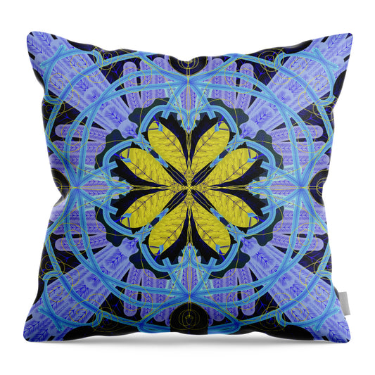 Blue and Yellow Leaf Mandala - Throw Pillow