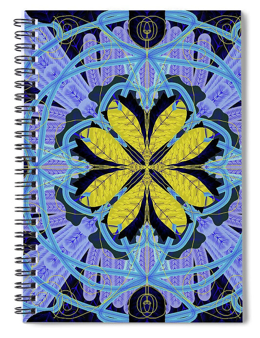 Blue and Yellow Leaf Mandala - Spiral Notebook